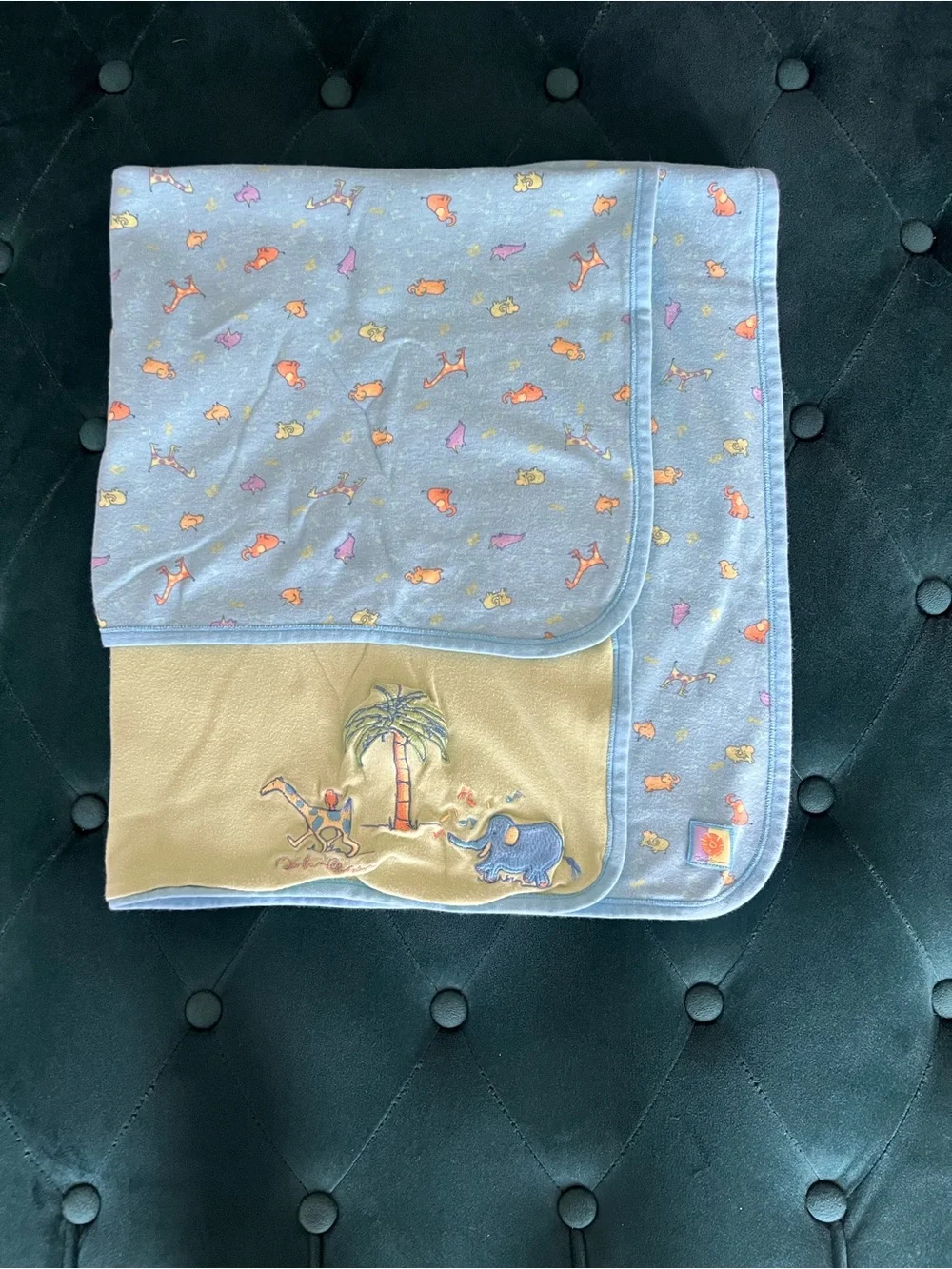 Carter’s Vintage John Lennon Baby Blanket Blue Green Real Love Animals Palm Tree